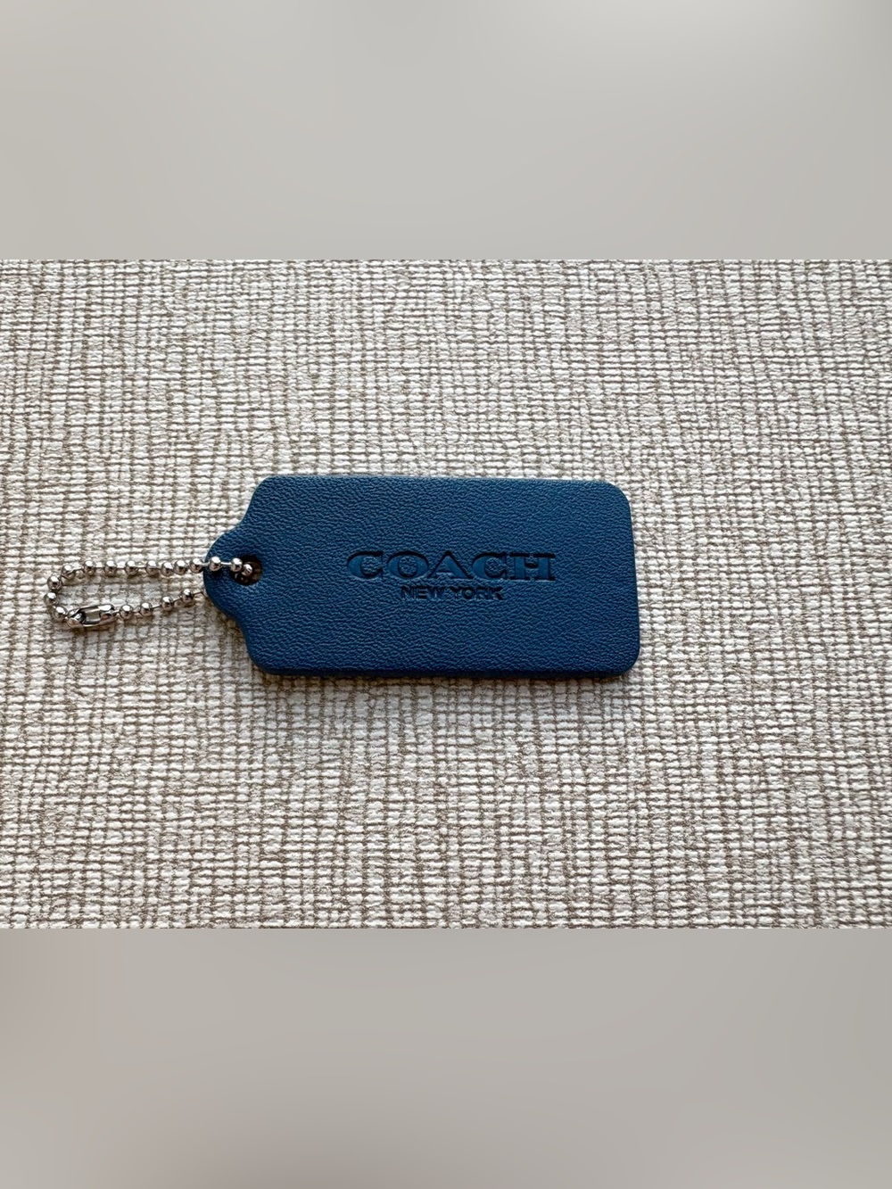 COACH 2" Medium Navy Blue Smooth Leather Silver Hang Tag Hangtag Bag Charm Fob